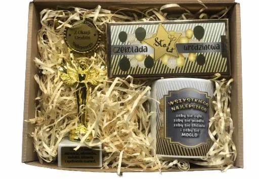 Prezent Na Urodziny 18-99 Zestaw Kosz Prezentowy Statuetka Kubek Czekolada zdjęcie 3