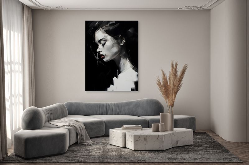 Obraz Canvas Czarno-Biały Kobiecy PORTRET Czerwone Usta 40cm x 50cm zdjęcie 7