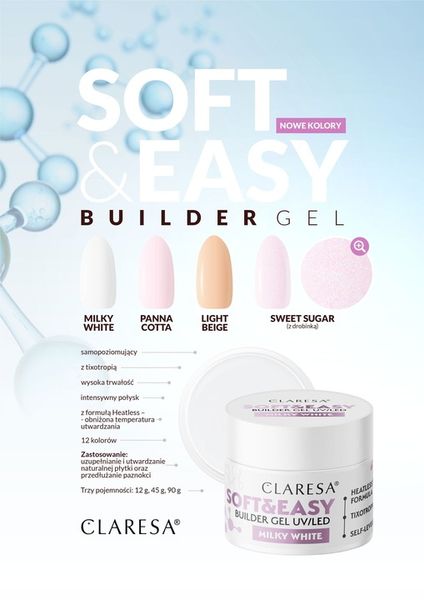CLARESA ŻEL BUDUJĄCY MILKY WHITE 45G zdjęcie 13