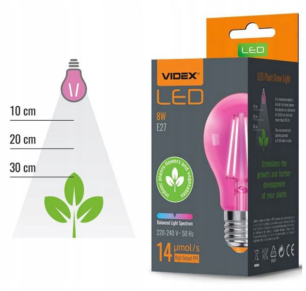 Żarówka do uprawy wzorstu roślin FILA LED 8W E27 VIDEX zdjęcie 6