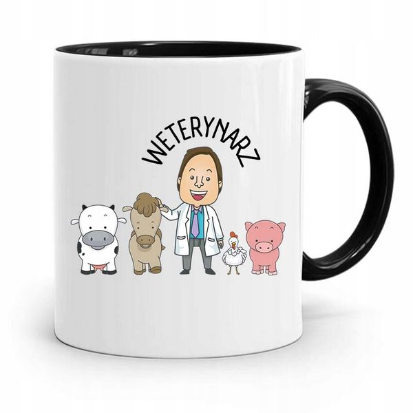 Kubek Czarny Dla Weterynarza Najlepszy Weterynarz Z Nadrukiem Ze Zdjęciem zdjęcie 1