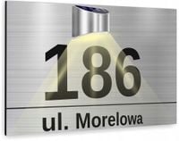 Tabliczka adresowa nierdzewna srebrny numer posesji 40x30 cm lampka solarna