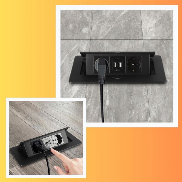 GNIAZDO CHOWANE W BLAT NABLATOWE + 2 USB CZARNE zdjęcie 11