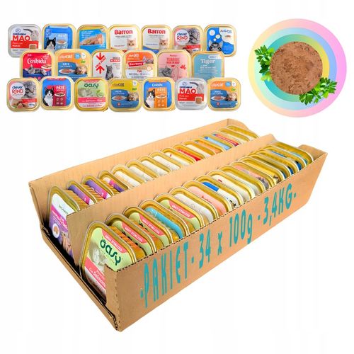 Karma Mokra dla kota Mix Smaków 34x 100g Zestaw Różnych Producentów 3,4 kg na Arena.pl