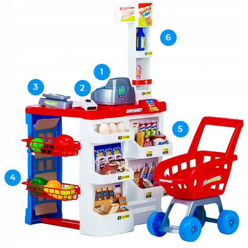 SKLEP ZABAWKOWY MULTISTORE Z KASĄ DLA DZIECI 47 ELEMENTÓW na Arena.pl