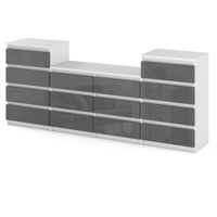 Zestaw Do Salonu Meblościanka Komoda Szafka 14 Szuflad Biały Szary Połysk