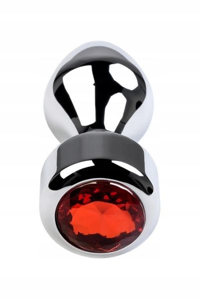 Silver anal plug TOYFA Metal with red round-shaped gem zdjęcie 2