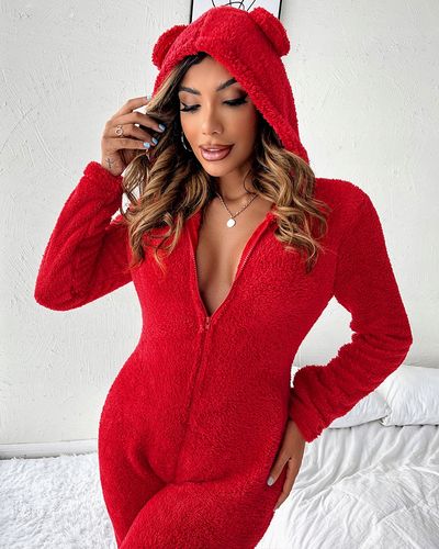 PIŻAMA Damska PLUSZOWA Z KLAPKĄ NA PUPIE Czarna M na Arena.pl