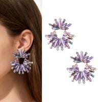 Kolczyki rozety wiszące promyki cyrkonie oczka kolorowe opalizują fiolet