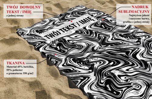 RĘCZNIK Czarne grochy z twoim dowolnym tekstem 130x75cm 013F na Arena.pl