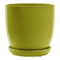Doniczka ceramiczna Zielona okrągła połysk Ø13cm z podstawką gładka