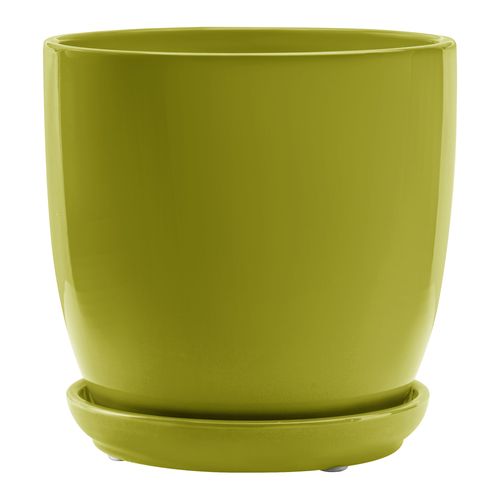 Doniczka ceramiczna Zielona okrągła połysk Ø13cm z podstawką gładka na Arena.pl