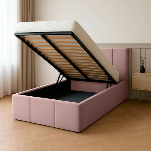 ŁÓŻKO POJEDYNCZE 90x200cm ŁÓŻKO TAPICEROWANE Z POJEMNIKIEM RÓŻOWE na Arena.pl