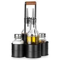 Butelki na oliwę i ocet, przyprawniki w stojaku 5 el.