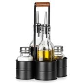 Butelki na oliwę i ocet, przyprawniki w stojaku 5 el.