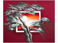 60X50CM KARMAZYNOWY ZACHÓD SŁOŃCA OBRAZ ŚCIAN DREWNIANE