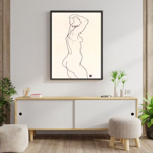 Standing Nude, Facing Right, Egon Schiele - plakat 50x70 cm zdjęcie 2