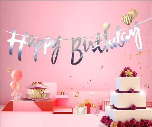 Girlanda Baner Trójkątna Urodziny Srebrna 1.5 m Dekoracja Na Imprezę na Arena.pl