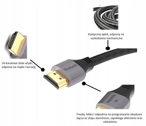 Kabel HDMI 2.1 8K Ultra High Speed QUOTECH 2.5m na Arena.pl