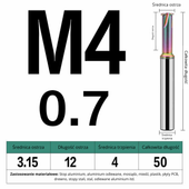 Frez do gwintowania jednoostrzowy Rozmiar: M4x0.7x50L - DLC