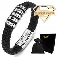 Bransoletka męska SKÓRZANA grawer IMIONA RODZINA prezent TATA DZIEŃ OJCA