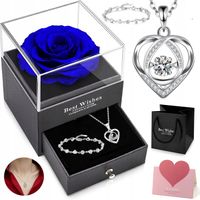 WIECZNA RÓŻA W SZKATUŁCE PREZENT DLA KOBIET NASZYJNIK + BRANSOLETKA