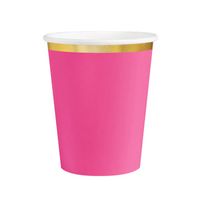 Kubeczki papierowe różowe fuksja ze złotym brzegiem Classic Gold, 6 szt.