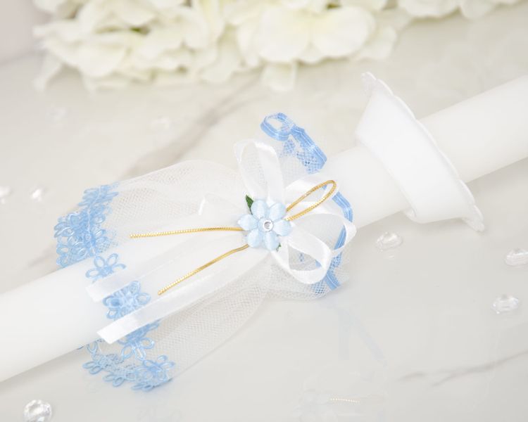 Biały stroik na świece do chrztu, komunii SS-03 zdjęcie 1