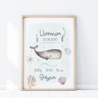 Plakat Metryczka Wieloryb P389- rozmiar plakatu 40 cm x 50 cm