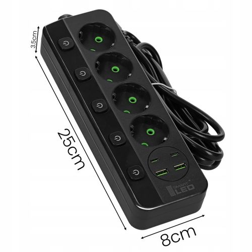 Przedłużacz Listwa Zasilająca Sieciowa 4 Gniazda 230V 3M 4x USB na Arena.pl