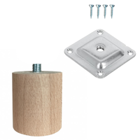 Noga meblowa bukowa drewniana WALEC 5 cm fi 45 mm prosta surowa + łącznik