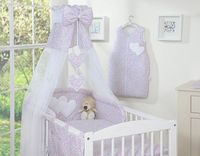 Pościel 5-cz 135x100 z baldachimem - Wiszące Serduszka łączka różowa