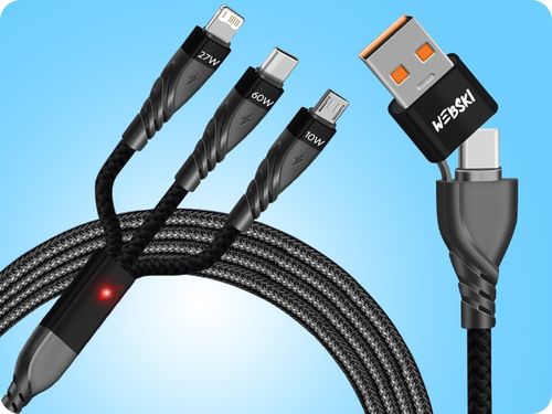 ŁADOWARKA SAMOCHDOWA DO TELEFONU 4xUSB A QC3.0 / USB C 20W KABEL 3W1 60W na Arena.pl