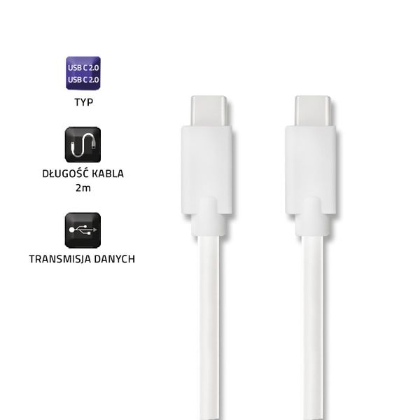 Qoltec Kabel USB 2.0 typ C męski | USB 2.0 typ C męski | 2m | Biały zdjęcie 5