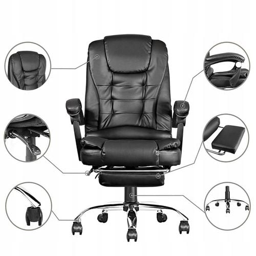 FOTEL BIUROWY OBROTOWY SKÓRZANY ERGONOMICZNY LC08 z MASAŻEM i na Arena.pl