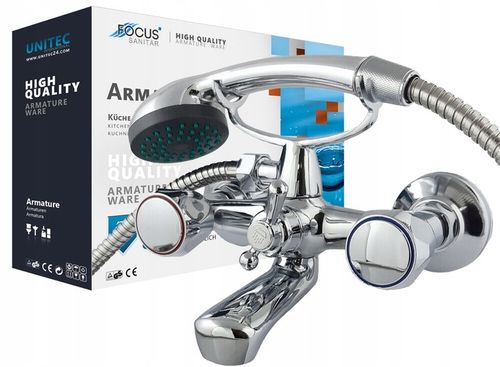 ZESTAW BATERIA WANNOWA NATRYSKOWA ŚCIENNA DO WANNY WĄŻ UCHWYT SŁUCHAWKA na Arena.pl