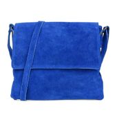 VERA PELLE torebka zamszowa listonoszka z klapą V480 chabrowa