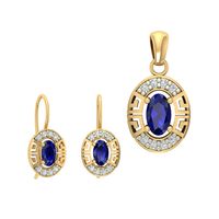 ZŁOTY KOMPLET Z SZAFIRAMI OWAL PRÓBA 585 ELEGANCKI