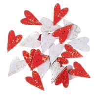 GUZIKI DREWNIANE SERCA 2X3,2 CM 24 SZT. CZERWONO BIAŁE ZŁOCONE