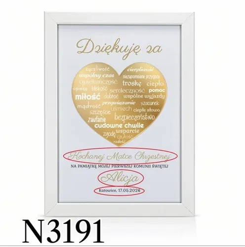 Podziękowania KOMUNIA Św DLA CHRZESTNYCH RAMKA 3D DZIADKÓW PREZENT obraz na Arena.pl