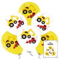 ZESTAW BALONÓW Z NADRUKIEM KOPARKI MASZYNY DEKORACJA URODZINOWA 6SZT