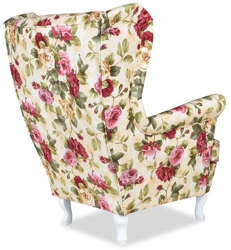 Fotel uszak ARI PRINT podnóżkiem skandynawski  roże jasne na Arena.pl