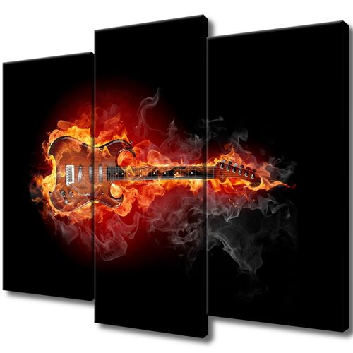 Obraz Tryptyk 90X70 Płonąca Gitara Płonąca Gitara na Arena.pl