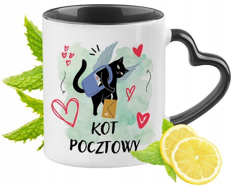 Kot Kotek Kotki Kubek Czarny Z Uszkiem W Kształcie Serca Na Prezent zdjęcie 1