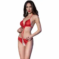 chilirose cr 4410 body bez kroku czerwone s/m, koronka, regulacja
