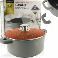 GARNEK Z SZKLANĄ POKRYWKĄ GRANT 4,5L 24 CM GRANITOWA POWŁOKA INDUKCJA GAZ
