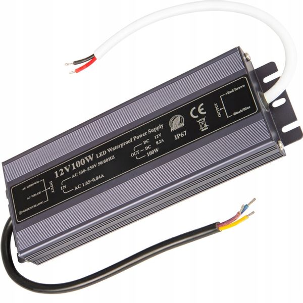 ZASILACZ TAŚMY LED WODOODPORNY IP67 12V 8,33A 100W zdjęcie 1