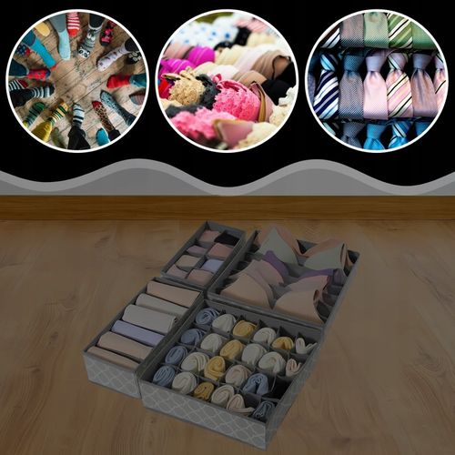 4x ORGANIZER NA BIELIZNĘ SKARPETKI UBRANIA DO SZUFLADY SZAFY ZESTAW na Arena.pl