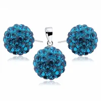 KLASYCZNY SREBRNY KOMPLET KULECZKI 12MM KRYSZTAŁKI BLUE ZIRCON CRYSTAL