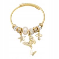 Bransoletka charms modułowa sztywna regulowana kolor złoty Motyl 06